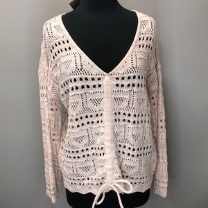 Listicle Blush Ruched V-neck Knit Sweater with Front Tie